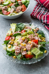 Tuna Fish Salad with Lettuce, Cherry Tomatoes, Cucumber and Corn.