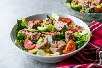 Tuna Fish Salad with Lettuce, Cherry Tomatoes, Cucumber and Corn.