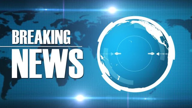Breaking News Intro TV Broadcast On Earth Background/ Animated motion graphic of a broadcast tv information and news text on earth planet background