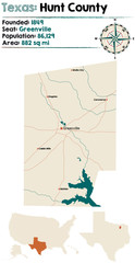 Detailed map of Hunt County in Texas, USA