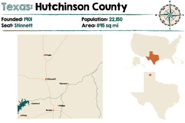 Detailed map of Hutchinson County in Texas, USA