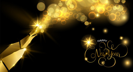 New Year gold champagne bottle greeting card © Cienpies Design