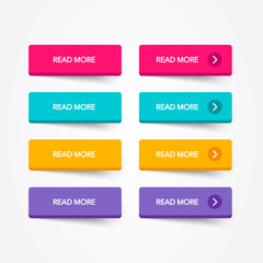 Read More colorful 3d button set on white background. Flat line button collection. Vector web element - obrazy, fototapety, plakaty