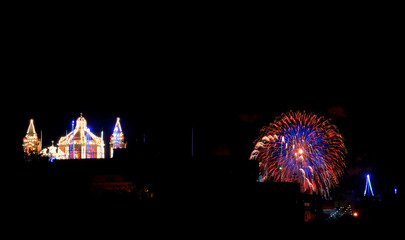 Fireworks background. Colorful fireworks. Colorful explosion in little village in Malta with the...