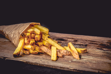 French fries Pommes Frites on Wood Dark - 236270977