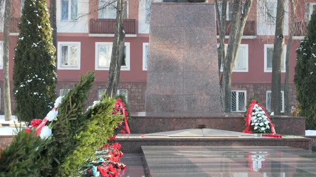 GOMEL, BELARUS - NOVEMBER 28, 2018: Monument to the soldiers of the Great Patriotic War in winter.