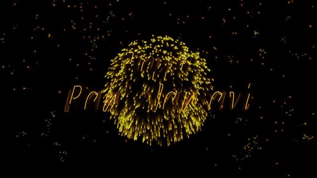 Happy Ram Namavi Greeting text with particles, colored fireworks, sparks and stars with beautiful glitter effect on background.