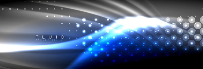 Obraz premium Liquid neon flowing waves, glowing light lines background