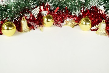 Christmas decorations on white background.