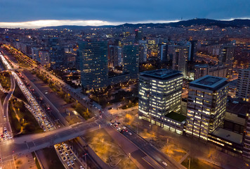 Obraz premium European city Barcelona with view of blocks of flats in evening