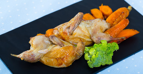Teriyaki partridge with grilled carrots