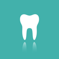 Tooth flat icon with reflection on a green background