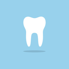 Tooth flat icon with shade on a blue background