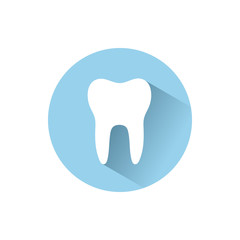 Tooth flat icon with shadow on a blue circle