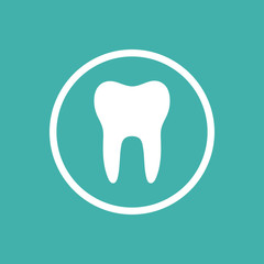 Tooth flat icon with a circle on a green background