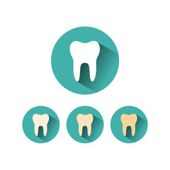 Tooth flat icon on different green circles with shadows