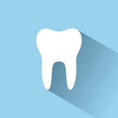 Tooth flat icon with shadow on a blue background