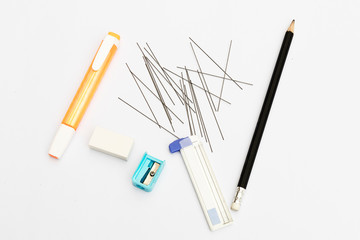 School Supplies on white background