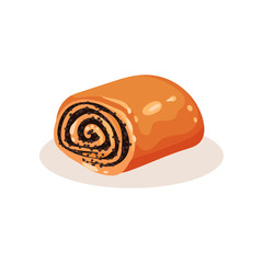 Sweet baking roll with poppy seeds, bakery pastry product vector Illustration on a white background