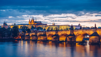 Fototapeta na wymiar Vltava river and Charles bridge in Prague, Czech Republic