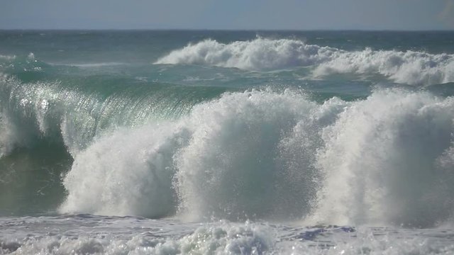 Ocean beautiful roller wave reflects light sea foam great wind waves