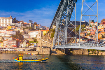 View of the historic city of Porto with the Dom Luiz bridge. Portugal, Porto