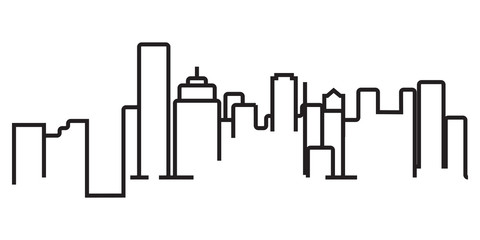 continuous line drawing of modern city skyline