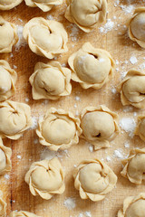 Raw meat pelmeni, ravioli, dumplings