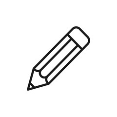 Black isolated outline icon of pencil on white background. Line icon of pencil.