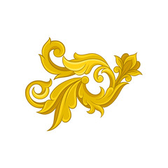 Bright baroque ornament. Luxurious decorative element in golden color. Floral pattern in Victorian style. Vector design