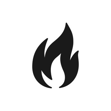 Black isolated icon of fire, flame on white background. Silhouette of bonfire. Flat design.