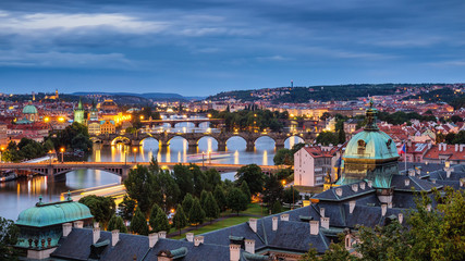 Prague city and Charles Bridge in the Old Town of Prague, Czech Republic