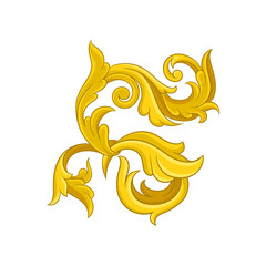 Goldern baroque ornament. Vintage floral pattern in Victorian style. Decorative vector element for wedding invitation