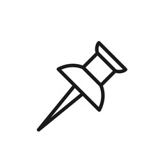 Black isolated outline icon of thumbtack on white background. Line icon of thumbtack.