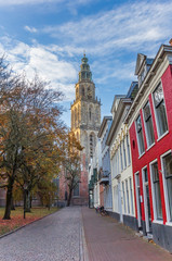 Fototapeta premium Sunset over the Martini church tower in Groningen, The Netherlands