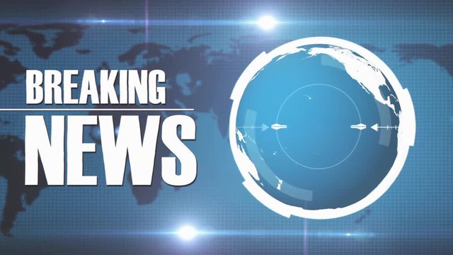 Breaking News Intro TV Broadcast On Earth Background/ Animated motion graphic of a broadcast tv information and news text on earth planet background