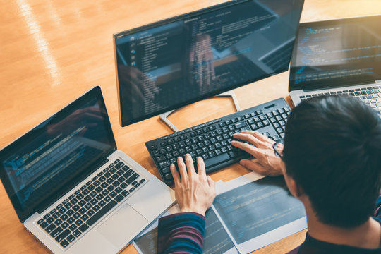 Professional Development programmer working in programming website a software and coding technology, writing codes and data code, Programming with HTML, PHP and javascript