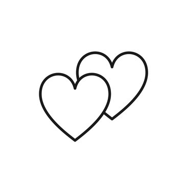 Black isolated outline icon of two hearts on white background. Line Icon of two hearts. Symbol of love.
