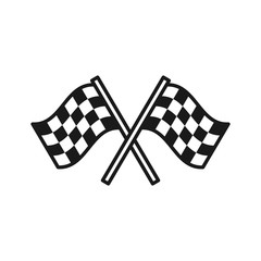 Black isolated outline icon of checkered flags on white background. Line Icon of two waving sport flags.