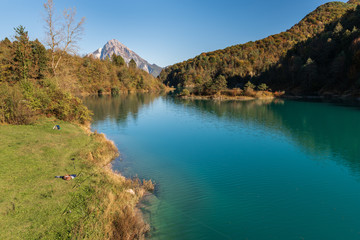 Naklejka na ściany i meble Ambiesta. Lake of Verzegnis. Autumn reflexes