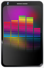 smartphone with screen on abstract background equalizer