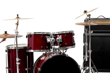 drum set on white background. musical instruments