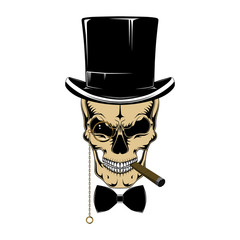 Skull in a hat-cylinder with a cigar.
