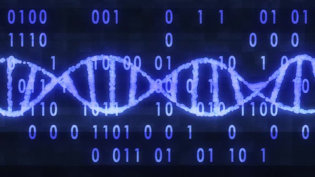 DNA spiral molecule rotating on digital interference noise binar code glitched screen animation background new quality beautiful natural health cool nice stock video footage - Powered by Adobe