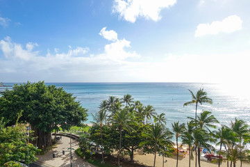 high angle view of waikiki beach, O'ahu, Hawaii - obrazy, fototapety, plakaty