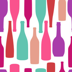 Seamless pattern pack paper with different shaped colorful wine bottles. Flat Design illustration - 236281967