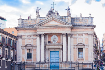 Fototapeta premium Traditional architecture of Catania, Sicily, facade of old cathedral