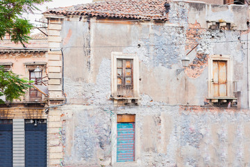 Traditional architecture of Catania, Sicily, facade of ancient building