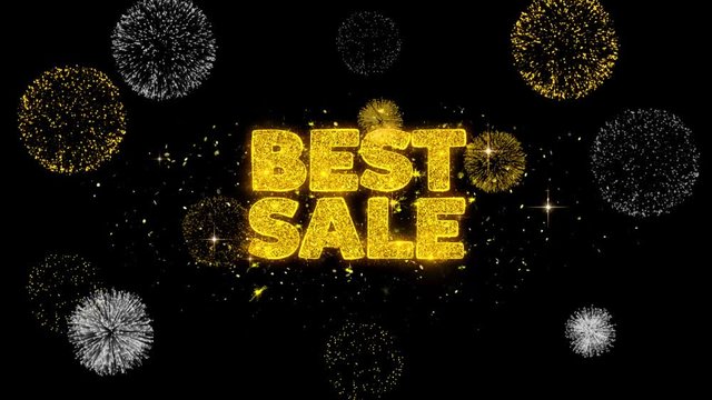 Best Sale Golden Greeting Text Appearance Blinking Particles with Golden Fireworks Display 4K for Greeting card, Celebration, Invitation, calendar, Gift, Events, Message, Holiday, Wishes .