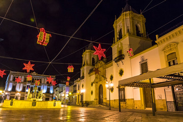 Christmas decorations on the streets of Ronda city, Andalusia, Spain
